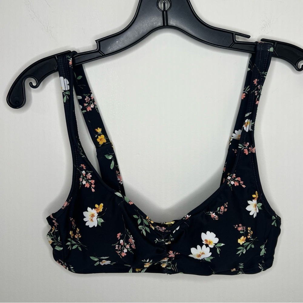 Xhilaration Black Floral Bikini Top with White and Yellow Flowers